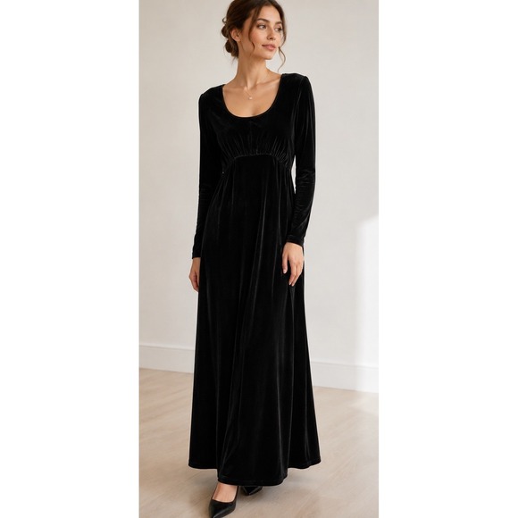 Laura Ashley Dresses & Skirts - Vintage Laura Ashley Black Velvet Maxi Dress Whimsy Modest Size US 8